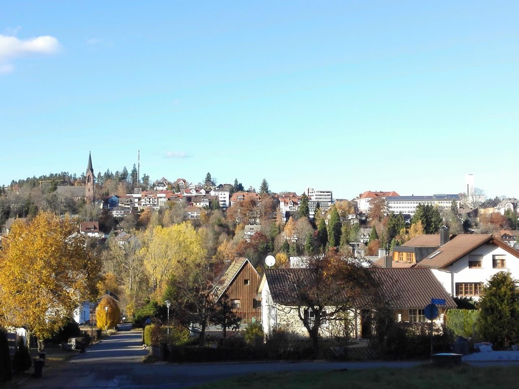 Blick auf St Georgen beim Verlassen des Stadtwaldes