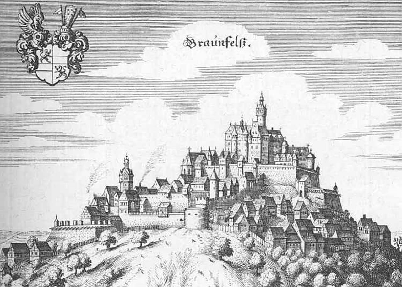 Kupferstich von Schloss Braunfels aus dem 17. Jahrhundert